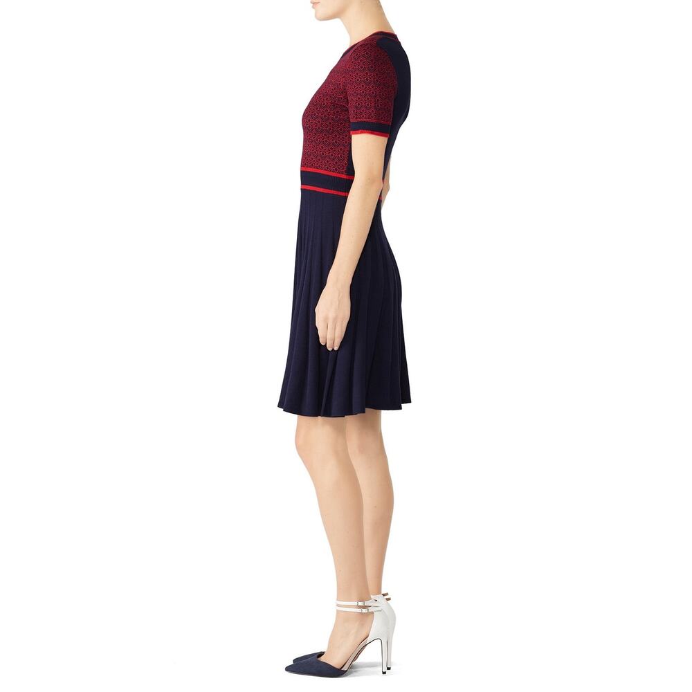 Draper James Magnolia Navy Red Fit & Flare Knit Short Sleeve Sweater Dress Sz M - Picture 3 of 15